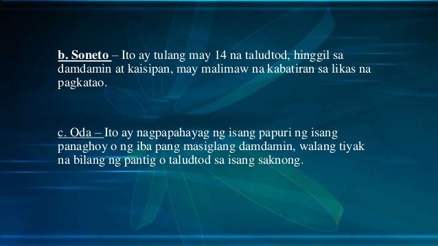 Uri ng tula o tulang tagalog