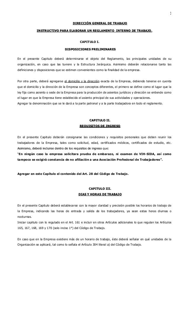 Instructivo reglamento interno - Ministerio de Trabajo