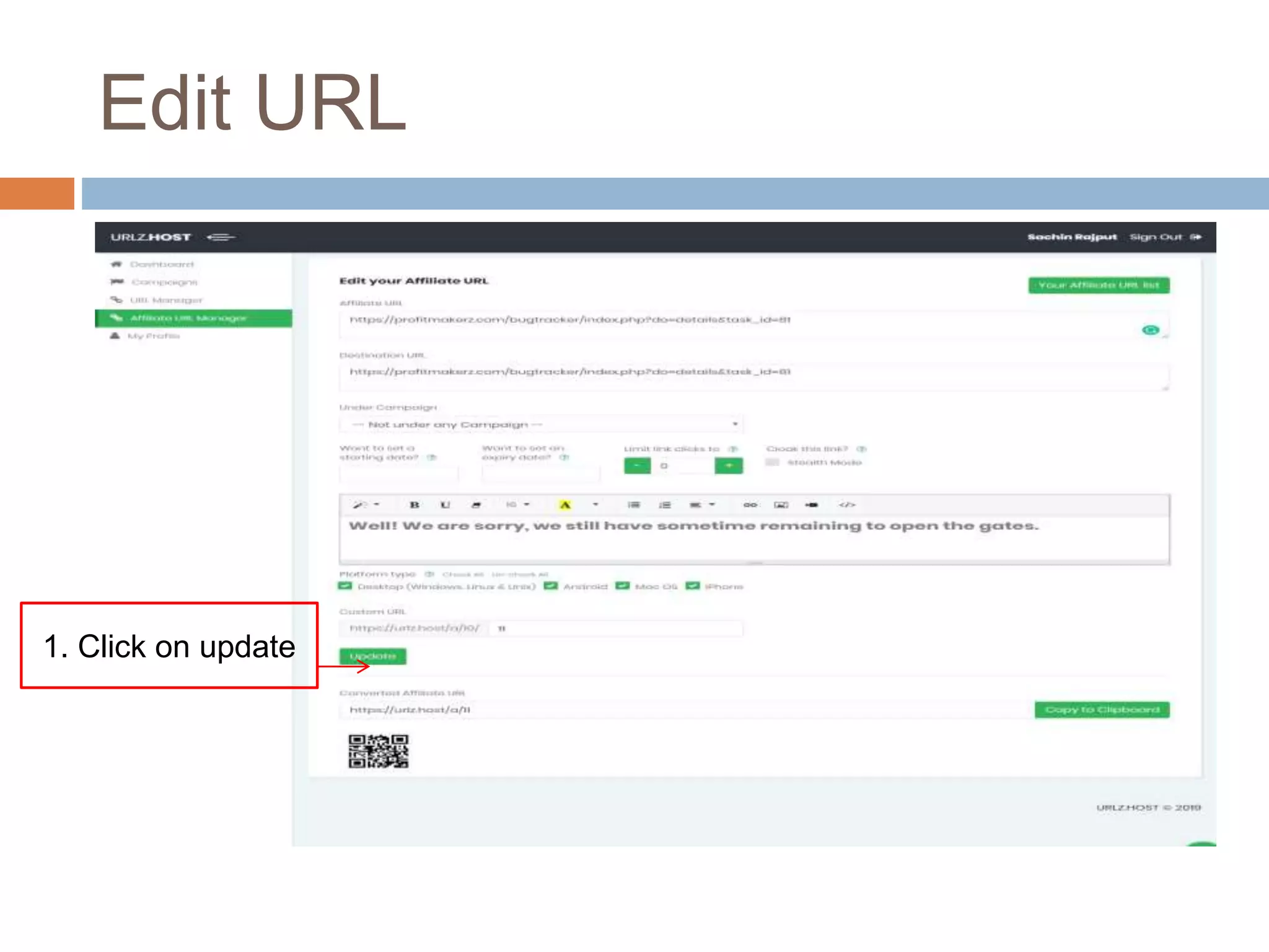Edit URL
1. Click on update
 