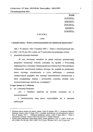 Projekt zmian ustawy Prawo o stowarzyszeniach (wersja 12.05.2015)