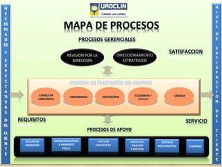 RECURSOS
HUMANOS
INFRAESTRUCTURA
Y AMBIENTE
FISICO
GESTION
DOCUMENTAL COMPRAS
N
I
V
E
L
D
E
S
A
T
I
S
F
A
C
C
I
O
N
D
E
L
C
L
I
E
N
T
E
N
E
C
ES
ID
A
D
ES
Y
E
X
P
E
C
T
A
TI
V
A
S
D
EL
CL
IE
N
T
E
CONSULTA
UROLOGICA
URODINAMIA CISTOSCOPIA ECOGRAFIA Y
BIOPSIA
MEDICION,
ANALISIS
Y MEJORA
COMPRAS
GESTION
FINANCIERA
REVISION POR LA
DIRECCION
DIRECCIONAMIENTO
ESTRATEGICO
CIRUGIA
 