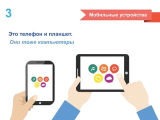 Мобильные устройства3
Это телефон и планшет.
Они тоже компьютеры
 