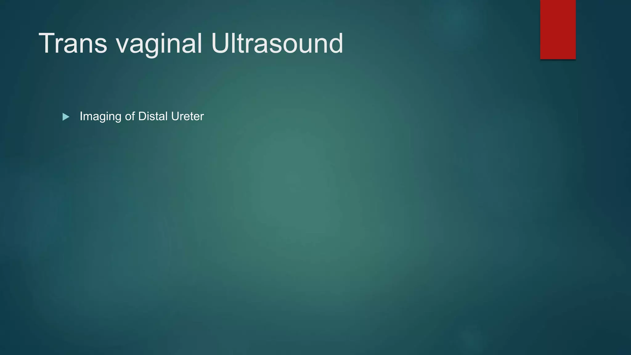 Trans vaginal Ultrasound
 Imaging of Distal Ureter
 