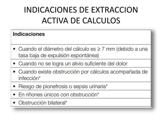 INDICACIONES DE EXTRACCION 
ACTIVA DE CALCULOS 
 