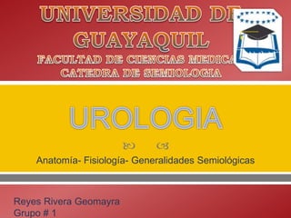  
Anatomía- Fisiología- Generalidades Semiológicas
Reyes Rivera Geomayra
Grupo # 1
 