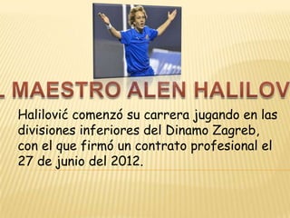 Halilović comenzó su carrera jugando en las
divisiones inferiores del Dinamo Zagreb,
con el que firmó un contrato profesional el
27 de junio del 2012.
 