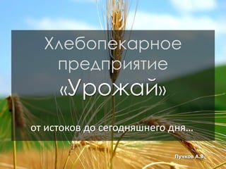 Хлебопекарное
   предприятие
     «Урожай»

от истоков до сегодняшнего дня…

                           Пучков А.В
 