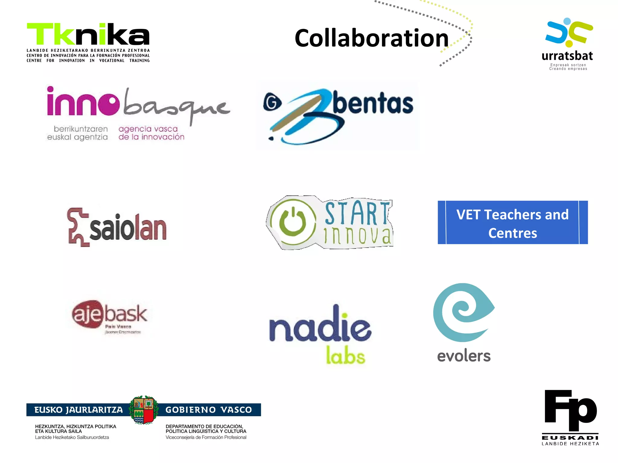 ENTREPRENEURSHIP
Collaboration
VET Teachers and
Centres
 