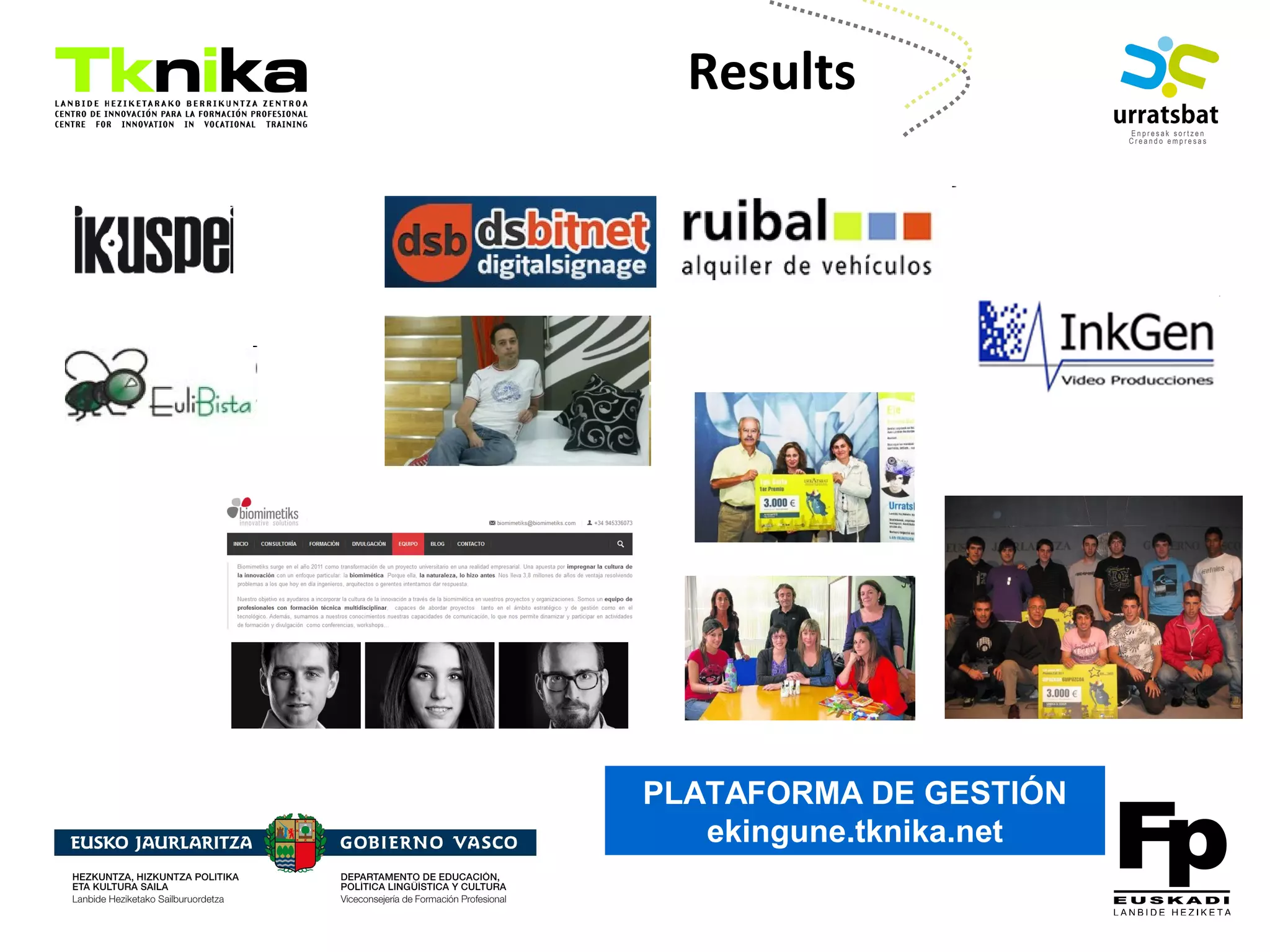 ENTREPRENEURSHIP
PLATAFORMA DE GESTIÓN
ekingune.tknika.net
Results
 