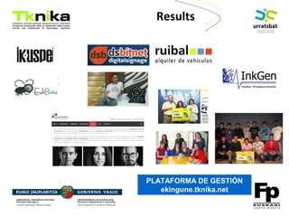 ENTREPRENEURSHIP
PLATAFORMA DE GESTIÓN
ekingune.tknika.net
Results
 