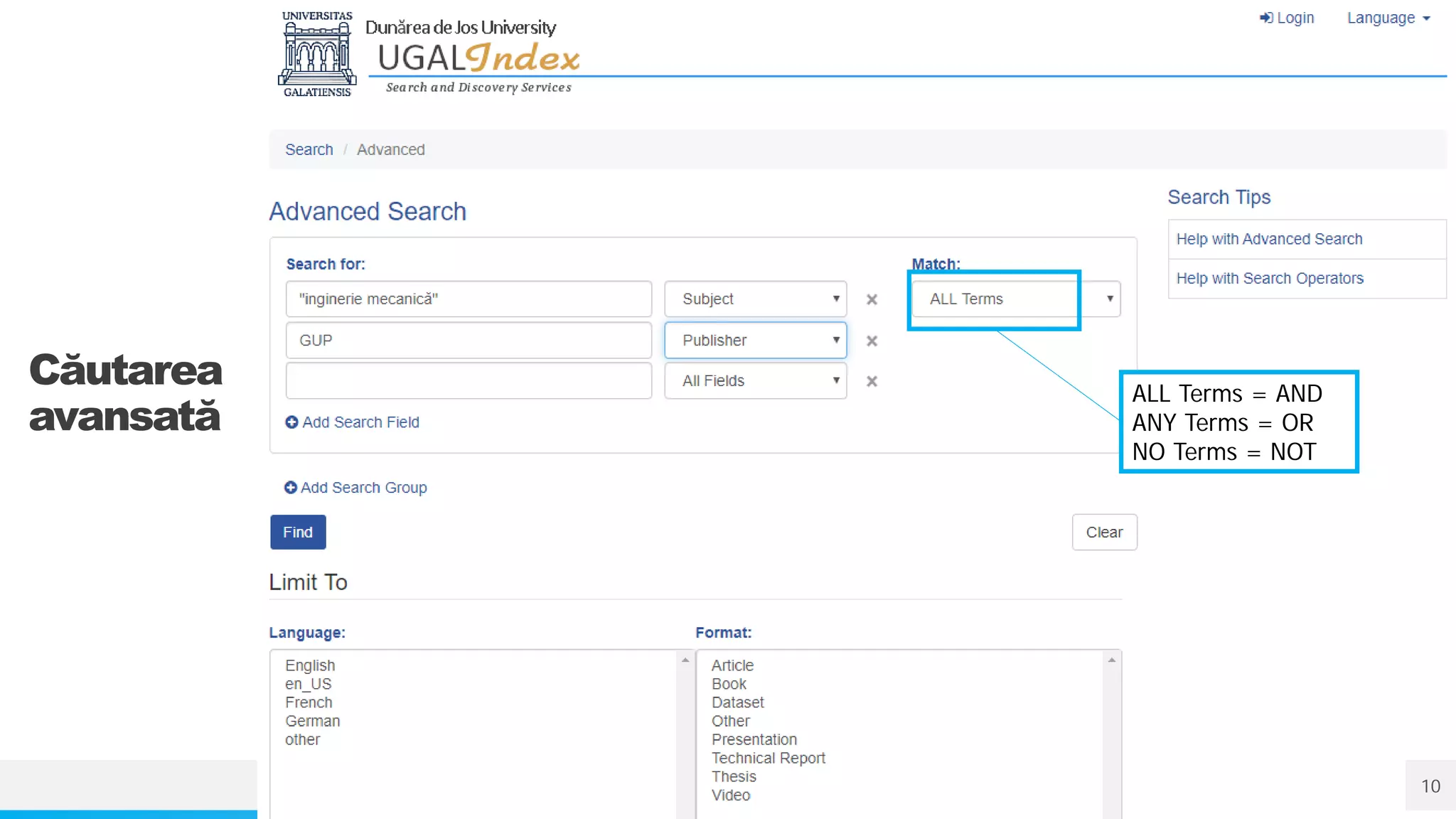 NAME OR LOGO
ALL Terms = AND
ANY Terms = OR
NO Terms = NOT
Căutarea
avansată
10
 