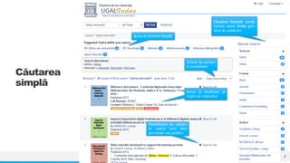 NAME OR LOGO
Căutarea fațetată: sursă,
format, autor, limbă, gen,
data de publicare
Acces la localizare și
regim de împrumut
Acces la termeni înrudiți
Criterii de sortare
a rezultatelor
Posibilitatea de salvare
în cadrul unei liste
personale sau publice
Căutarea
simplă
8
 