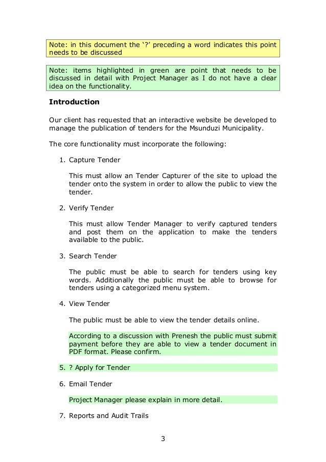 User Requirement Specification for Tender Alert site