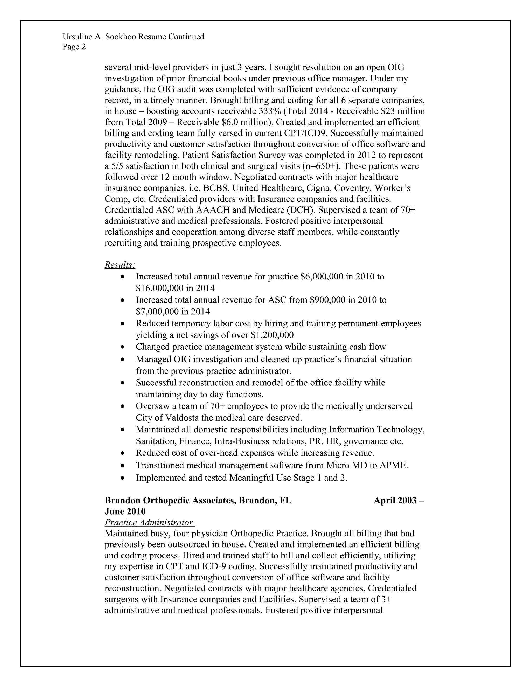Ursuline sookhoo resume | DOC | Healthcare Industry | Industries
