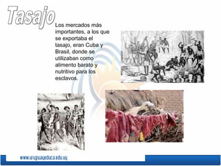 Los mercados más
importantes, a los que
se exportaba el
tasajo, eran Cuba y
Brasil, donde se
utilizaban como
alimento barato y
nutritivo para los
esclavos.
 