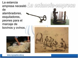 La estancia
empresa necesitó
de
alambradores,
esquiladores,
peones para el
marcaje de
bovinos y ovinos.
 