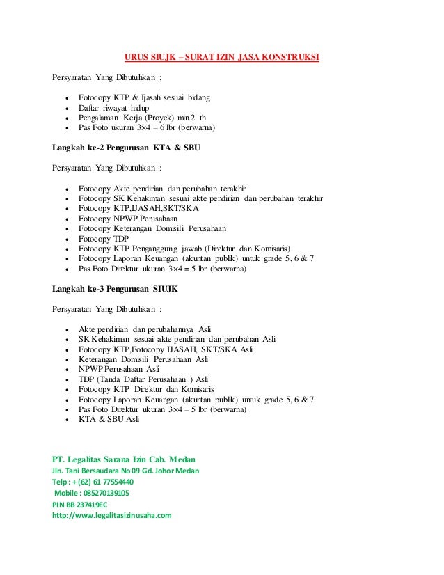 konstruksi izin jasa surat Izin Pengurusan Jasa SBU, SKA Jasa (SIUJK), SKT, Surat