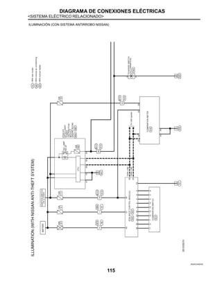 DIAGRAMA DE CONEXIONES ELÉCTRICAS
<SISTEMA ELÉCTRICO RELACIONADO>
115
ILUMINACIÓN (CON SISTEMA ANTIRROBO NISSAN)
JRLWC2450GB
 