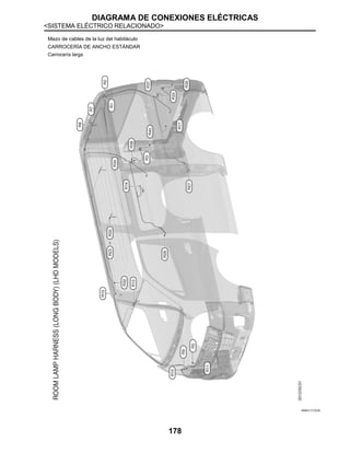 DIAGRAMA DE CONEXIONES ELÉCTRICAS
<SISTEMA ELÉCTRICO RELACIONADO>
178
Mazo de cables de la luz del habitáculo
CARROCERÍA DE ANCHO ESTÁNDAR
Carrocería larga
JRMIC1772GB
 