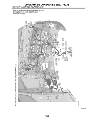 DIAGRAMA DE CONEXIONES ELÉCTRICAS
<SISTEMA ELÉCTRICO RELACIONADO>
186
Mazo de cables principal/Mazo de cables de la luz
CARROCERÍA DE ANCHO ESTÁNDAR
Instalación principal
JRMIC2211GB
 