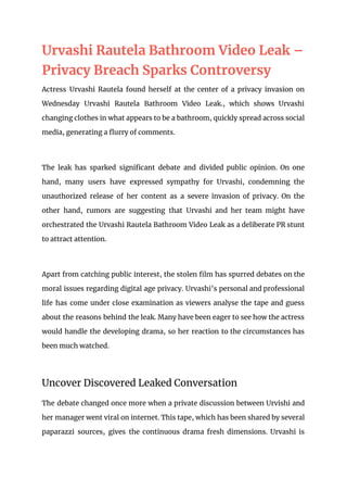 Urvashi Rautela's Leaked Bathroom Footage Triggers Privacy Debate | PDF