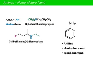 Aminas – Nomenclatura (cont) Anilina Aminobenceno Bencenamina 