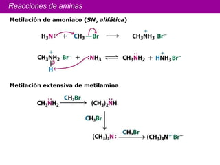 Reacciones de aminas Metilación de amoníaco ( SN 2  alifática ) Metilación extensiva de metilamina 