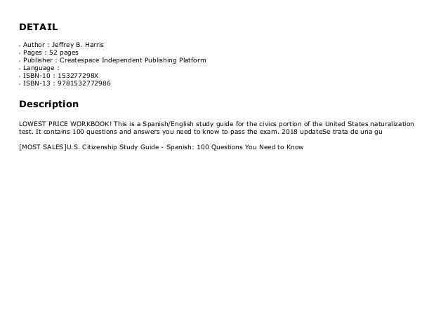 Most Sales U S Citizenship Study Guide Spanish 100 Questions You