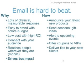 Email is hard to beat.
39
3. Campaigns that drive action
 