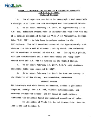 FindLaw | Telephone Hacking Indictment