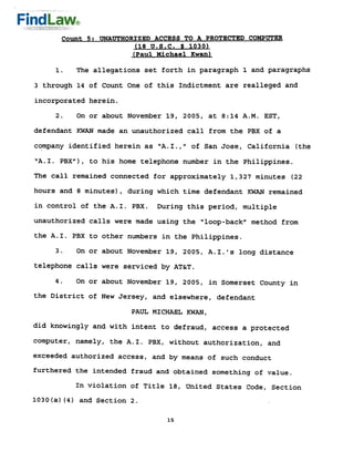 FindLaw | Telephone Hacking Indictment