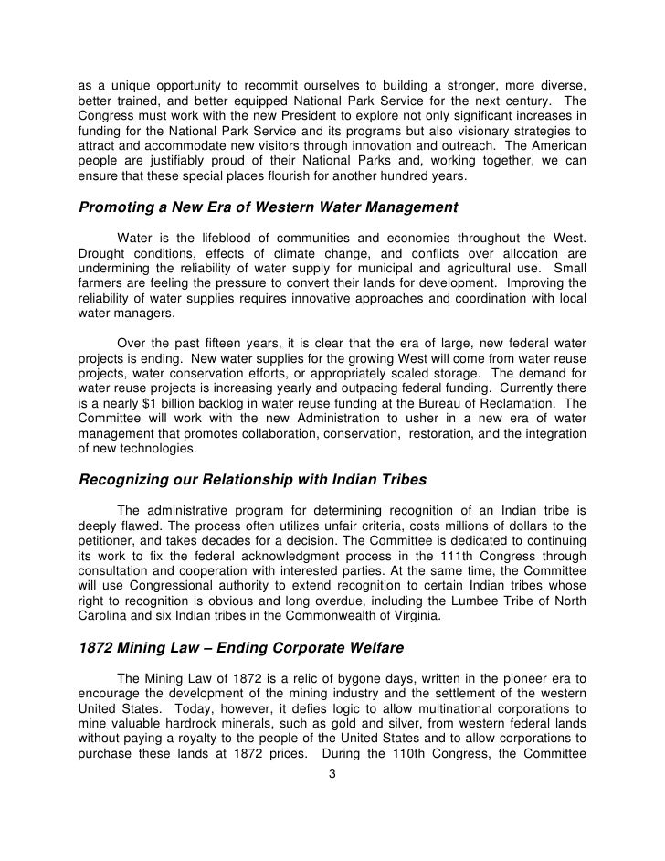 U S House Cmte On Natural Resources 111th Congress A G E N D - 