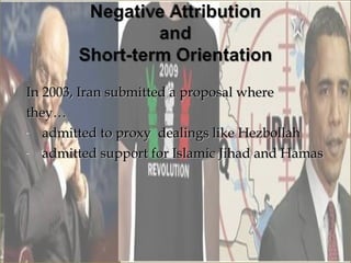 In 2003, Iran submitted a proposal where
they…
- admitted to proxy dealings like Hezbollah

- admitted support for Islamic Jihad and Hamas
 