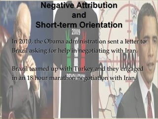 In 2010, the Obama administration sent a letter to
Brazil asking for help in negotiating with Iran.

Brazil teamed up with Turkey and they engaged
in an 18 hour marathon negotiation with Iran.
 