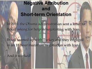 In 2010, the Obama administration sent a letter to
Brazil asking for help in negotiating with Iran.

Brazil teamed up with Turkey and they engaged
in an 18 hour marathon negotiation with Iran.

And it worked!
 