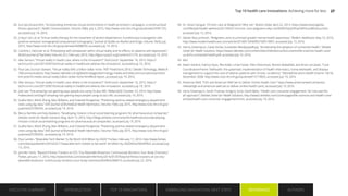 28. Sun Joo (Grace) Ahn, “Incorporating immersive virtual environments in health promotion campaigns: a construal level
theory approach,” Health Communication, Volume 30(6), July 3, 2015, http://www.ncbi.nlm.nih.gov/pubmed/24991725,
accessed July 19, 2016.
29. Ji Hyun Son, et al, “Virtual reality therapy for the treatment of alcohol dependence: A preliminary investigation with
positron emission tomography/computerized tomography,” Journal of Studies on Alcohol and Drugs, Volume 76(4), July
2015, http://www.ncbi.nlm.nih.gov/pubmed/26098039, accessed July 19, 2016.
30. Caroline J. Falconer et al, “Embodying self-compassion within virtual reality and its effects on patients with depression,”
British Journal of Psychiatry Volume 2(1), February 2016, http://bjpo.rcpsych.org/content/2/1/74, accessed July 19, 2016.
31. Alex Senson, “Virtual reality in health care: where is the innovation?” Techcrunch, September 16, 2015, https://
techcrunch.com/2015/09/16/virtual-reality-in-healthcare-wheres-the-innovation/, accessed July 19, 2016.
32. Paul Lee, Duncan Stewart, “Virtual reality (VR): a billion dollar niche: TMT Predictions 2016,” Deloitte Technology, Media &
Telecommunications, http://www2.deloitte.com/global/en/pages/technology-media-and-telecommunications/articles/
tmt-pred16-media-virtual-reality-billion-dollar-niche.html#full-report, accessed July 19, 2016.
33. Alex Senson, “Virtual reality in health care: where is the innovation?” Techcrunch, September 16, 2015, https://
techcrunch.com/2015/09/16/virtual-reality-in-healthcare-wheres-the-innovation/, accessed July 19, 2016.
34. Joel Lee, “Five amazing non-gaming ways people are using Oculus Rift,” MakeUseOf, October 23, 2014, http://www.
makeuseof.com/tag/5-amazing-non-gaming-ways-people-using-oculus-rift/, accessed July 19, 2016.
35. Sudha Ram, Wenli Zhang, Max Williams, and Yolande Pengetnze, “Predicting asthma-related emergency department
visits using big data,” IEEE Journal of Biomedical Health Informatics, Volume 19(4), July 2015, http://www.ncbi.nlm.nih.gov/
pubmed/25706935, accessed July 19, 2016.
36. Becca Ramble and Katy Balatero, “Developing mission critical social listening programs for pharmaceutical companies,”
Deloitte Center for Health Solutions blog, April 13, 2016, http://blogs.deloitte.com/centerforhealthsolutions/developing-
mission-critical-social-listening-programs-for-pharmaceutical-companies/, accessed July 19, 2016.
37. Sudha Ram, Wenli Zhang, Max Williams, and Yolande Pengetnze, “Predicting asthma-related emergency department
visits using big data,” IEEE Journal of Biomedical Health Informatics, Volume 19(4), July 2015, http://www.ncbi.nlm.nih.gov/
pubmed/25706935, accessed July 19, 2016.
38. Paul Lamkin, “Wearable Tech Market To Be Worth $34 Billion by 2020,” Forbes, February 17, 2016, http://www.forbes.
com/sites/paullamkin/2016/02/17/wearable-tech-market-to-be-worth-34-billion-by-2020/#3a290e4f3fe3, accessed July
13, 2016.
39. Jennifer Hicks, “Beyond Fitness Trackers at CES: Tiny Wearable Biosensor Continuously Monitors Your Body Chemistry,”
Forbes, January 17, 2016, http://www.forbes.com/sites/jenniferhicks/2016/01/07/beyond-fitness-trackers-at-ces-tiny-
wearable-biosensor-continuously-monitors-your-body-chemistry/#34f65c0b6019, accessed July 22, 2016.
40. Dr. Ishani Ganguli, “Chronic care at Walgreens? Why not.” Boston Globe, April 22, 2013, https://www.bostonglobe.
com/lifestyle/health-wellness/2013/04/21/chronic-care-walgreens-why-not/WVB3YqhyDIPqvI5APVuodM/story.html,
accessed July 13, 2016.
41. Steven Ross Johnson, “Walgreens aims to promote greater mental health awareness,” Modern Healthcare, May 10, 2016,
http://www.modernhealthcare.com/article/20160510/NEWS/160519997, accessed July 13, 2016.
42. Harrry Greenspun, Casey Korba, Sunandan Bandyopadhyay, “Accelerating the adoption of connected health,” Deloitte
Center for Health Solutions, https://www2.deloitte.com/content/dam/Deloitte/us/Documents/life-sciences-health-care/
us-dchs-connected-health.pdf, accessed July 19, 2016.
43. Ibid.
44. Adam Darkins, Patricia Ryan, Rita Kobb, Linda Foster, Ellen Edmonson, Bonnie Wakefield, and Anne Lancaster, “Care
Coordination/Home Telehealth: the systematic implementation of health informatics, home telehealth, and disease
management to support the care of veteran patients with chronic conditions,” Telemedicine and e-Health Volume 10(14),
December 2008, http://www.ncbi.nlm.nih.gov/pubmed/19119835, accessed July 19, 2016.
45. American Well, “TGH and American Well Set to Deliver Online Health Care,” https://www.americanwell.com/press-
release/tgh-and-american-well-set-to-deliver-online-health-care/, accessed July 19, 2016.
46. Harry Greenspun, Sarah Thomas, Gregory Scott, David Betts, “Health care consumer engagement: No ‘one-size-fits-
all’ approach,” Deloitte Center for Health Solutions, http://www2.deloitte.com/us/en/pages/life-sciences-and-health-care/
articles/health-care-consumer-engagement.html, accessed July 19, 2016.
EXECUTIVE SUMMARY INTRODUCTION TOP 10 INNOVATIONS EMBRACING INNOVATION: NEXT STEPS AUTHORS
ENDNOTES
REFERENCES
Top 10 health care innovations: Achieving more for less 27
 