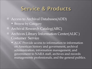 Archive Database Library US National Archives and Records Managment | PPT