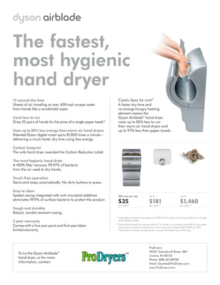 Dyson Airblade Specs Sell Sheet