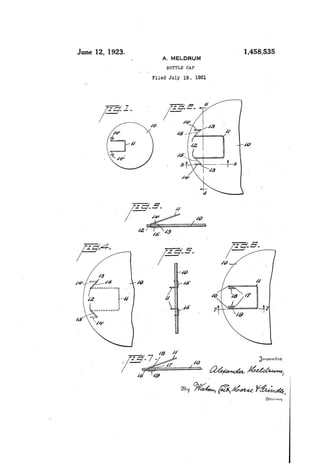 Us1458535 Smith Corona Meldrum Bottle Cap Patent 1923