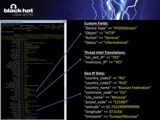 Custom Fields:
"Device Type" => "IPSIDSDevice"
"Object" => "HTTP"
"Action" => "General"
"Status" => "Informational"
Threat Intel Translations:
"tor_exit_IP" => "YES"
"malicious_IP" => "YES"
Geo IP Data:
"country_code2" => "RU"
"country_code3" => "RUS"
"country_name" => "Russian Federation"
"continent_code" => "EU"
"city_name" => "Moscow"
"postal_code" => "121087"
"latitude" => 55.75219999999999
"longitude" => 37.6156
"timezone" => "Europe/Moscow"
 