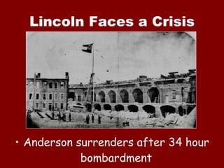 Lincoln Faces a Crisis Anderson surrenders after 34 hour bombardment 