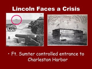 Lincoln Faces a Crisis Ft. Sumter controlled entrance to Charleston Harbor 