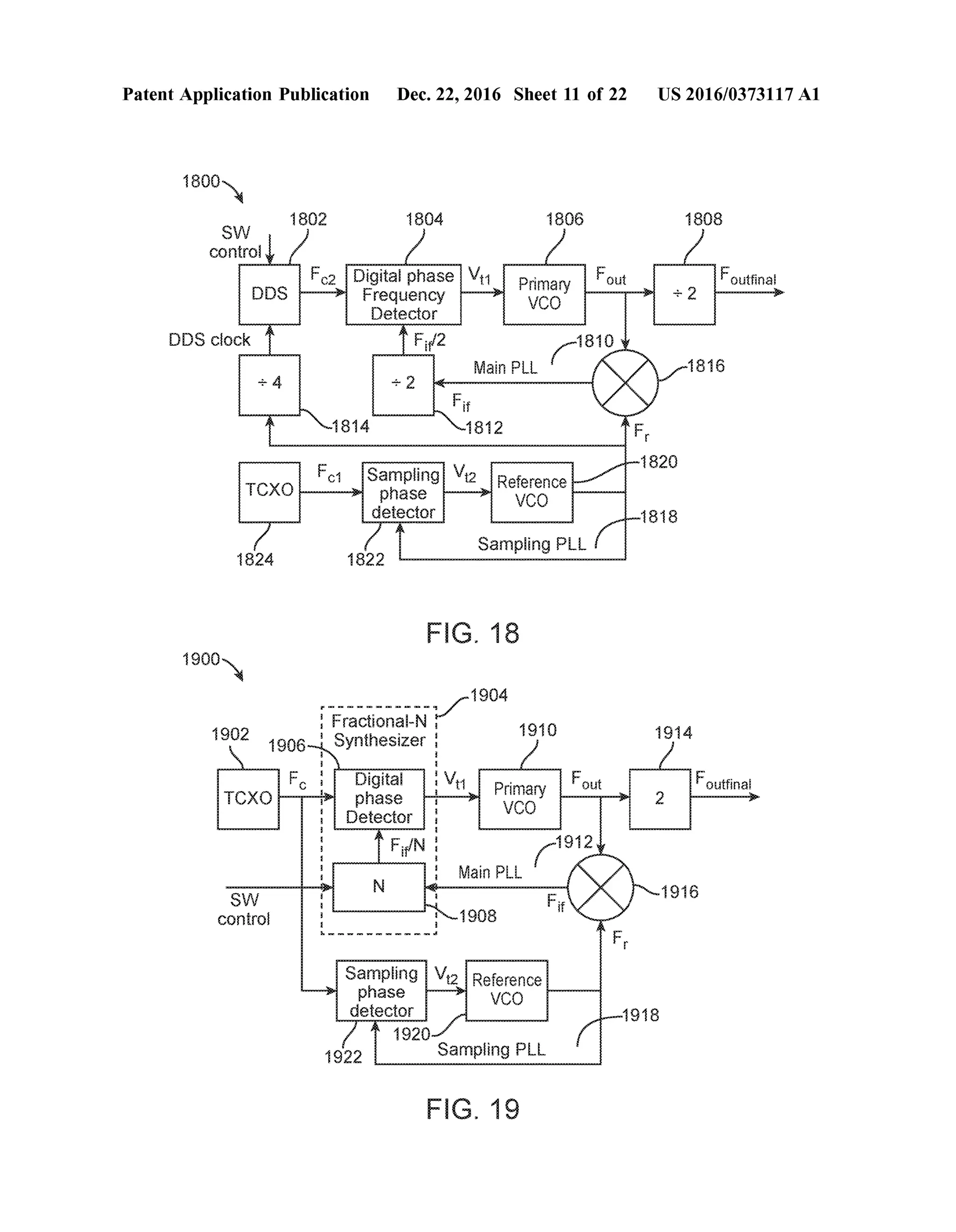 Patent Application Publication Dec. 22,2016 Sheet 11 of 22 US 2016/0373117 A1
8O
Y
SW
control
F. Digitalphase V ..., F. FoutfinalDS XM&c. r C Cy s t Pop y XXI. s r 2 XXX.
Detector
802 804. 808 1808
t
ODS cock Fi/2
-82.
Fic. Sampling V2 -
CXO phase s Reece -1
detectof -88
Fractional-N
Synthesizer
Digital -
--> phase H-s Popay s racentracexx.
Detecto
X-XXX-XXXXXX-XXXXXXXH m (X)N1916
 