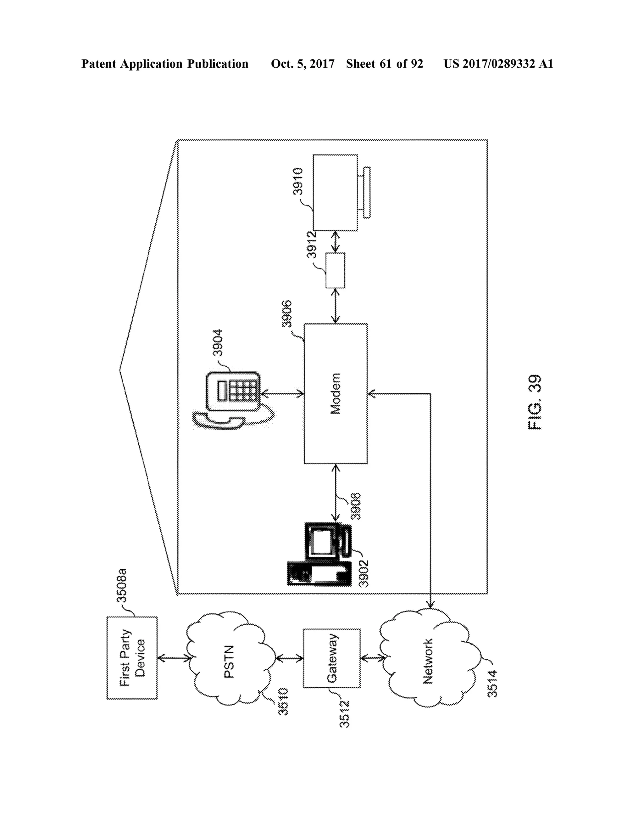 PatentApplication Publication Oct.5,2017 Sheet61 of 92 US 2017/0289332 A1
3910 ************
3912.
3906
5000
Wapow FIG.39
wienie
3902390835082 y yyyy wwwwwwwwwwwwwwww
FirstParty
1-DIDGateway Network 3514
3510 3512
 