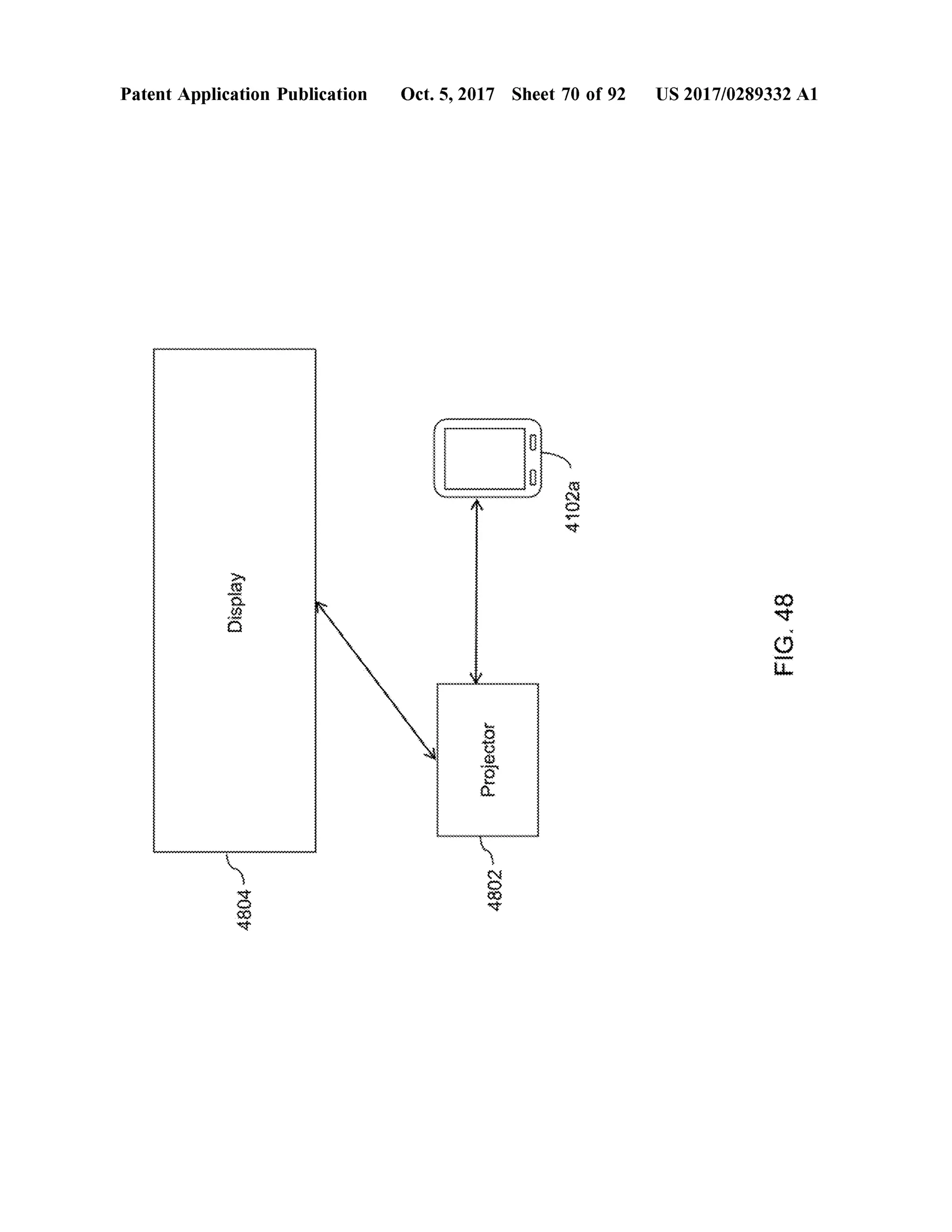 PatentApplication Publication Oct.5,2017 Sheet 70 of 92 US 2017/0289332 A1
+ + ++ + + +
WWWWWW
khe he heh e
4102a
-Display FIG.48
Projector
4802naming
4804
 