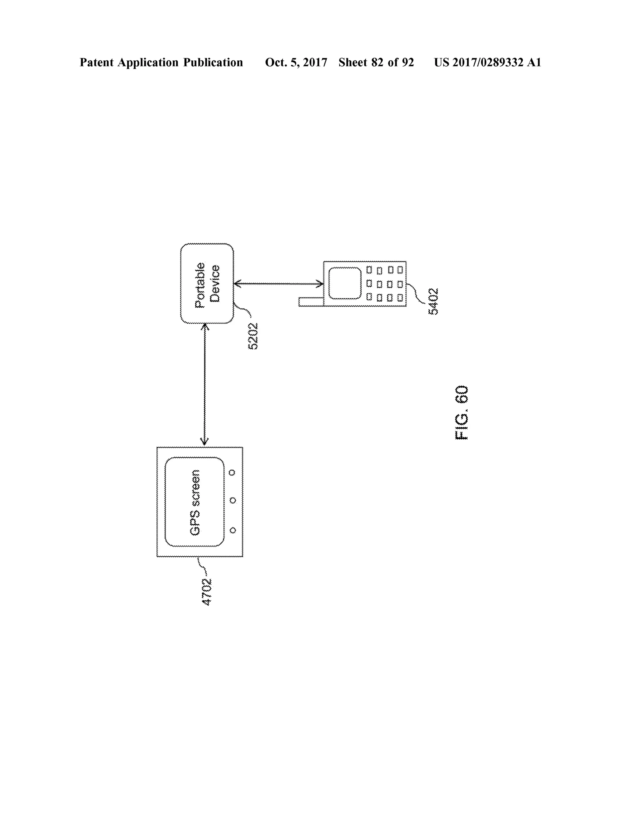 PatentApplication Publication Oct.5,2017 Sheet 82 of 92 US 2017/0289332 A1
LLLLLLLL
{{?{
Device 4444
OO DO
?? ?? ??
00000 000
5402
ZOZS
FIG.60
0
0
GPSscreen 0
4702
 