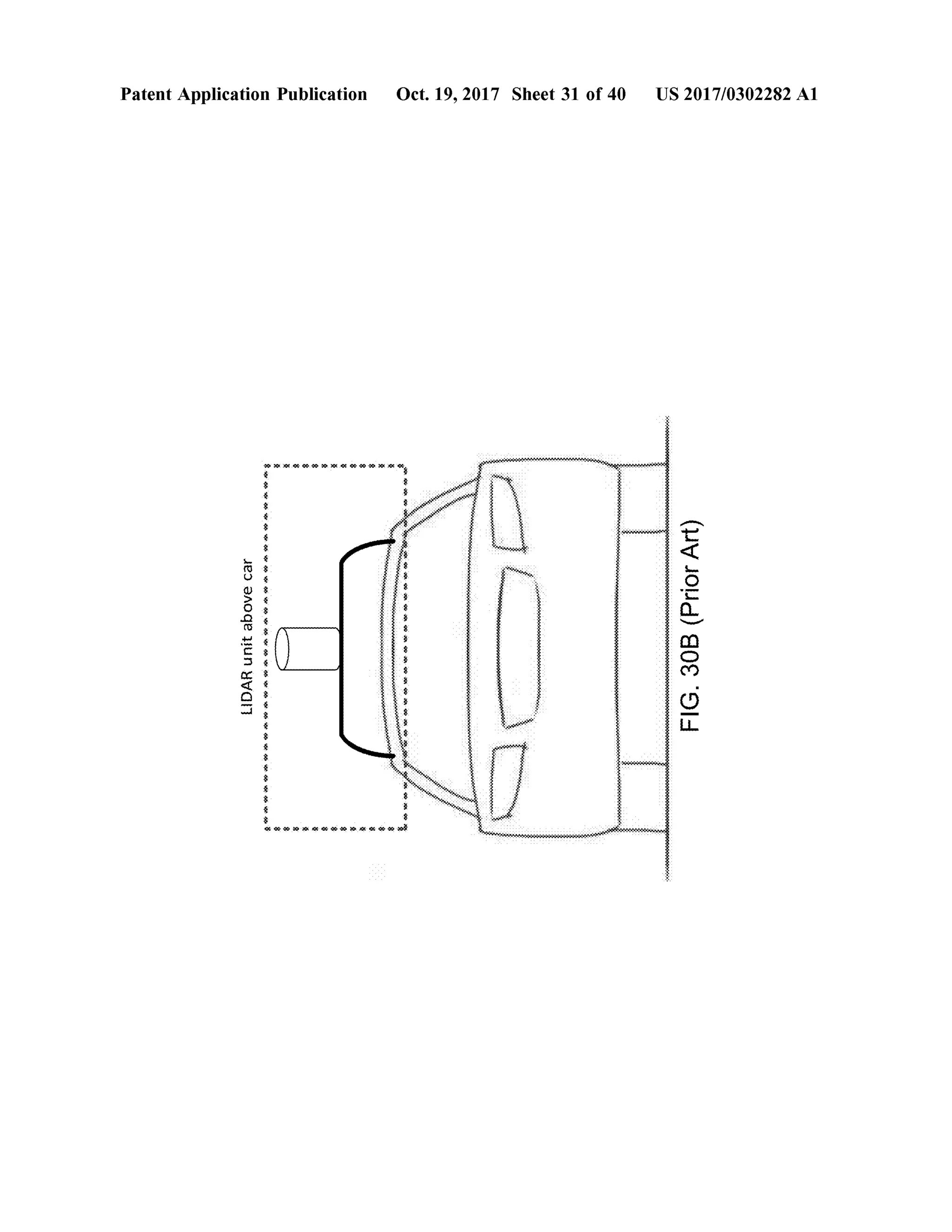 LIDARunitabovecar
Patent Application Publication
*
*
*
*
*
*
*
*
*
*
*
*
*
*
*
*
*
*
*
*
*
*
*
*
**
**
mm
www.www
www
Www
WWW
***
Oct.19,2017 Sheet 31 of40
w
....
.
....
.
w ww . .
...
..........
....
.
.....
....
FIG.30B(PriorArt)
US 2017/0302282A1
 