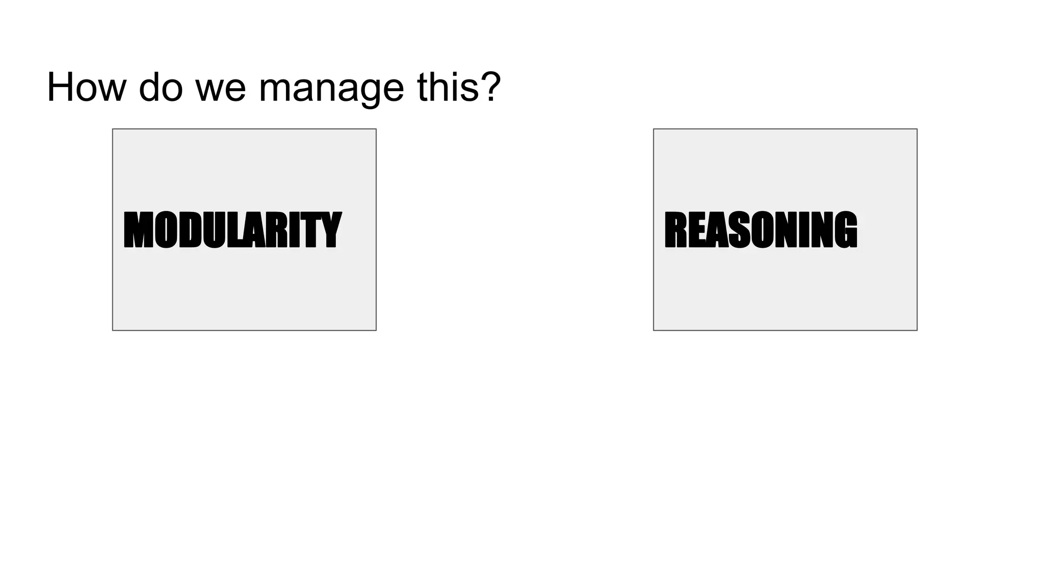 How do we manage this?
MODULARITY REASONING
 