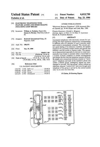 Us4613730 electronic telephone with feature access and speed dialing including loop breaks