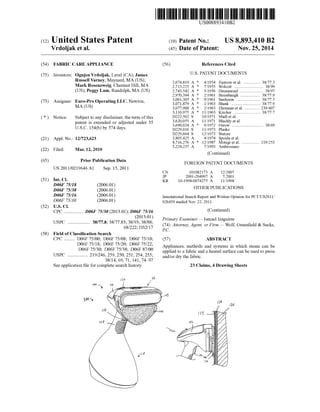 USOO889341OB2
(12) United States Patent (10) Patent No.: US 8,893.410 B2
Vrdoljak et al. (45) Date of Patent: Nov. 25, 2014
(54) FABRIC CARE APPLIANCE (56) References Cited
(75) Inventors: Ognjen Vrdoljak, Laval (CA); James U.S. PATENT DOCUMENTS
Russell Varney, Maynard, MA (US); 2,674,819 A * 4, 1954 Zastrow etal 38.773
Mark Rosenzweig, Chestnut Hill, MA 271325 A : 7/1955 (Exetal or.38/99
(US); Peggy Lam, Randolph, MA (US) 2,743,542 A * 5/1956 Drummond ... ... 38.97
2,970,394 A * 2/1961 Brumbaugh ... ... 38.77.9
rsr rr 3,001,305 A * 9, 1961 Sardeson ... 38,775
(73) Assignee: title Operating LLC, Newton, 3,071,879 A ck 1, 1963 Blank . . . . . . . . . . . 38.779
(US) 3,077.900 A * 2, 1963 Ehrmann et al. ... 239/407
3,110,975 A * 1 1/1963 Kircher .......................... 38/77.7
(*) Notice: Subject to any disclaimer, the term ofthis P:59: 9. 2. R al. 1achly et al.
past it.listed under 35 3,690,024. A * 9,1972 Osrow .............................. 38.69
.S.C. 154(b) by ayS. D229,016 S 11/1973 Plasko
D229,664 S 12/1973 Stutzer
(21) Appl. No.: 12/723,623 3,805.425. A 4/1974 Spoidaet al.
4,716.276 A * 12/1987 Motegiet al. ................. 219,253
(22) Filed: Mar 12, 2010 5,224,237 A 7/1993 Ambrosiano
e - a?9 (Continued)
(65) Prior Publication Data
US 2011/0219646A1 Sep. 15, 2011
FOREIGN PATENT DOCUMENTS
CN 10.1082173. A 12/2007
JP 2001-204997 A 7,2001
(51) Sha's is (2006.01) KR 10-1998-0.074275 A 11, 1998
D6F 75/38 (2006.01) OTHER PUBLICATIONS
D6F 75/6 (2006.01) International Search Report and Written Opinion for PCT/US2011/
DO6F 75/30 (2006.01) 026459 mailed Nov. 22, 2011.
(52) U.S. Cl.
CPC ................ D06F 75/30 (2013.01): D06F 75/16 (Continued)
(2013.01) Primary Examiner— Ismael Izaguirre
USPC ................... 38/77.8; 38/77.83; 38/93; 38/88;
(74) Attorney, Agent, or Firm — Wolf, Greenfield & Sacks,68/222: D32/17 P.C.
(58) Field ofClassification Search
CPC ......... D06F 75/00: D06F 75/08: D06F 75/10; (57) ABSTRACT
D06F 75/18: D06F 75/20: D06F 75/22;
D06F 75/30; D06F 75/38; D06F 87/00 Appliances, methods and systems in which steam can be
applied to a fabric and a heated Surface can be used to press
USPC ................. 219/246, 259,250, 251, 254, 255; and/or dry the fabric.
38/14, 69, 71, 141, 74-97
Seeapplication file forcomplete search history. 23 Claims, 4 Drawing Sheets
36
 
